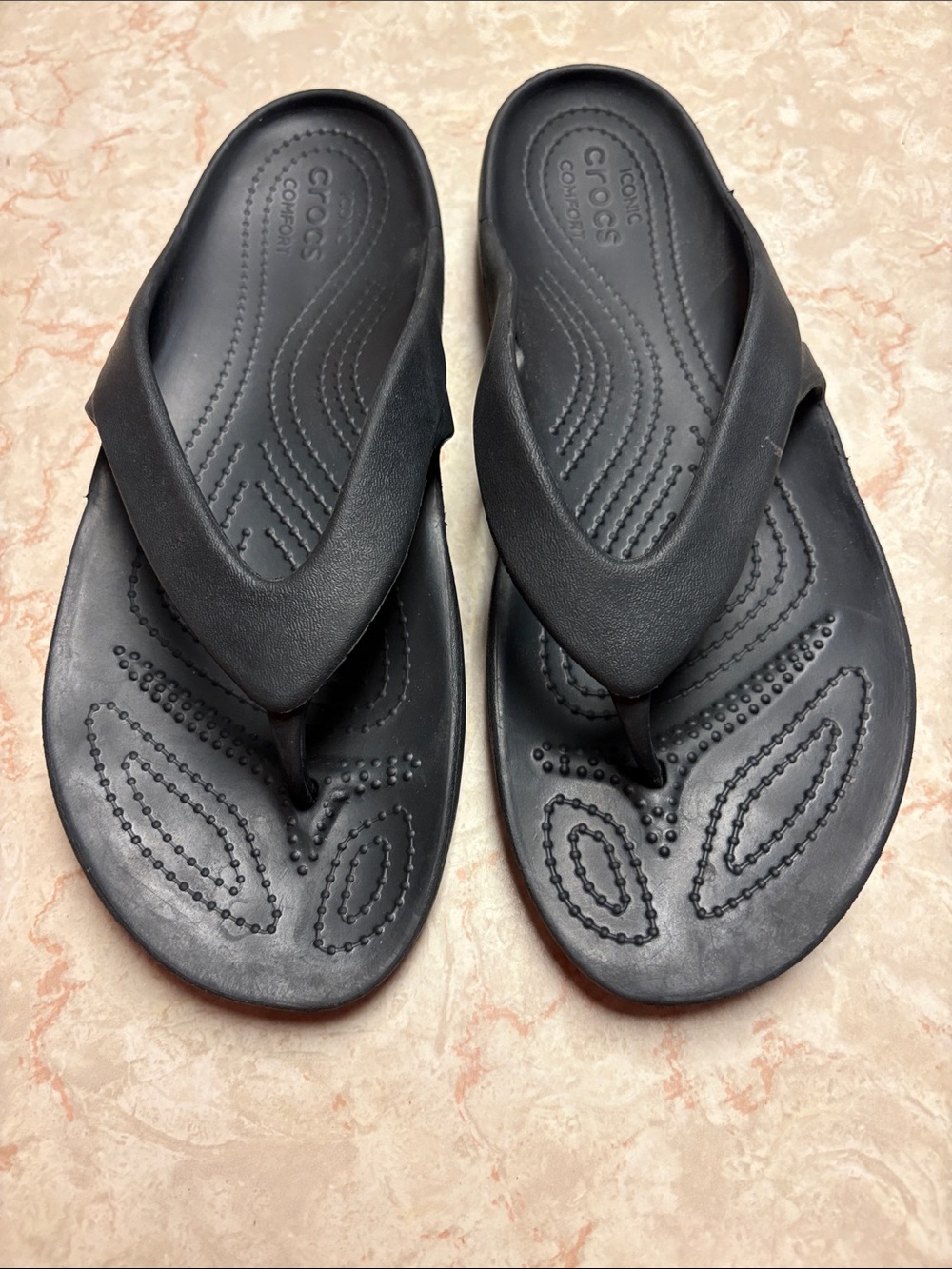 CROCS Women’s Black Slip-On Flip-Flops with Contoured Footbed